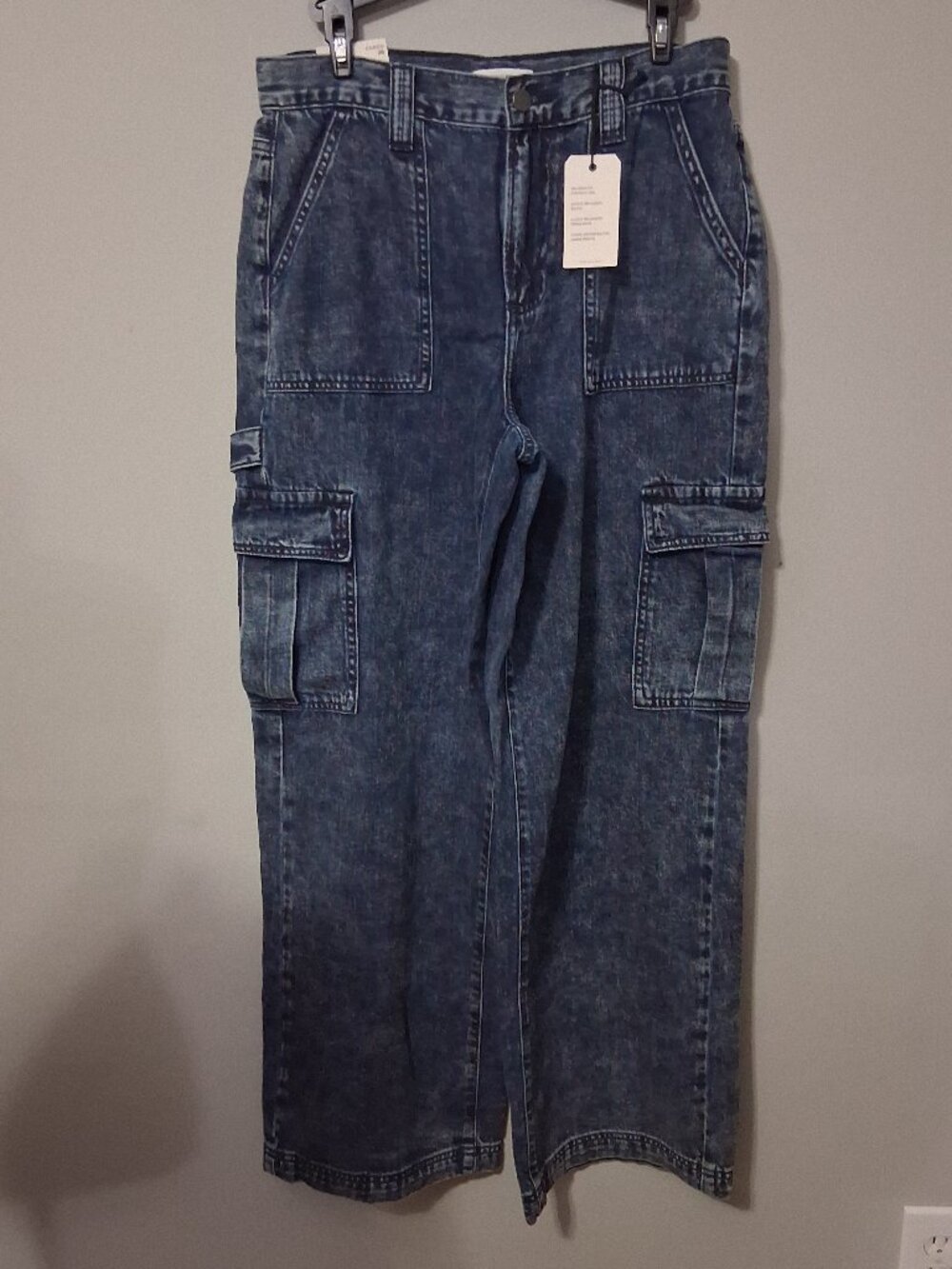 Forever 21 High-Rise Wide-Leg Denim Cargo Pants